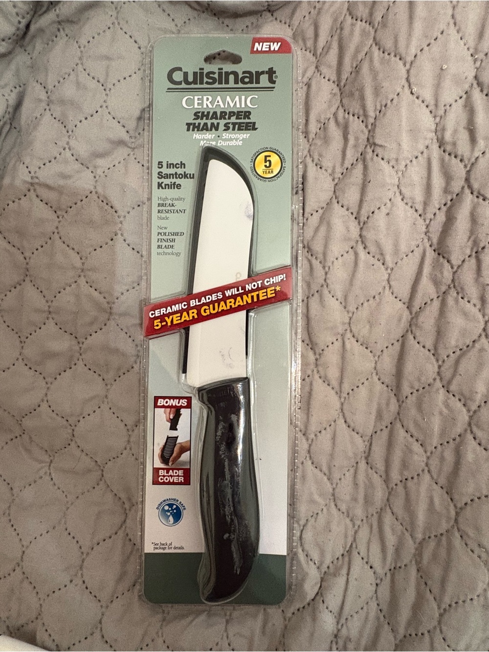 Cuisinart White Ceramic Santoku Knife with Black Handle